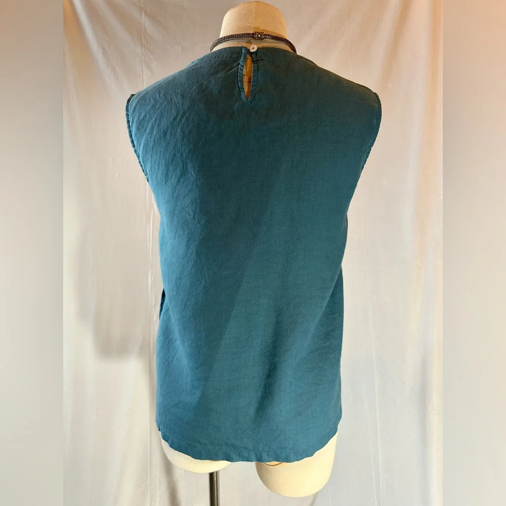 Quince Women 100% European Linen Sleeveless Spring Tank Top Teal Lg Mineral Blue - Picture 4 of 14
